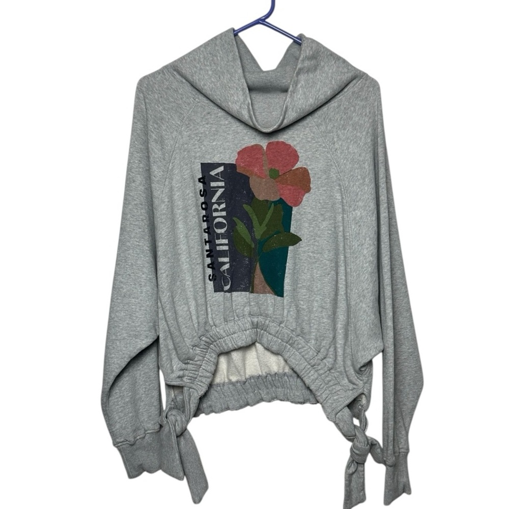 Daily Practice Anthropologie Long Sleeve Cropped Gray Graphic Sweatshirt Size XS